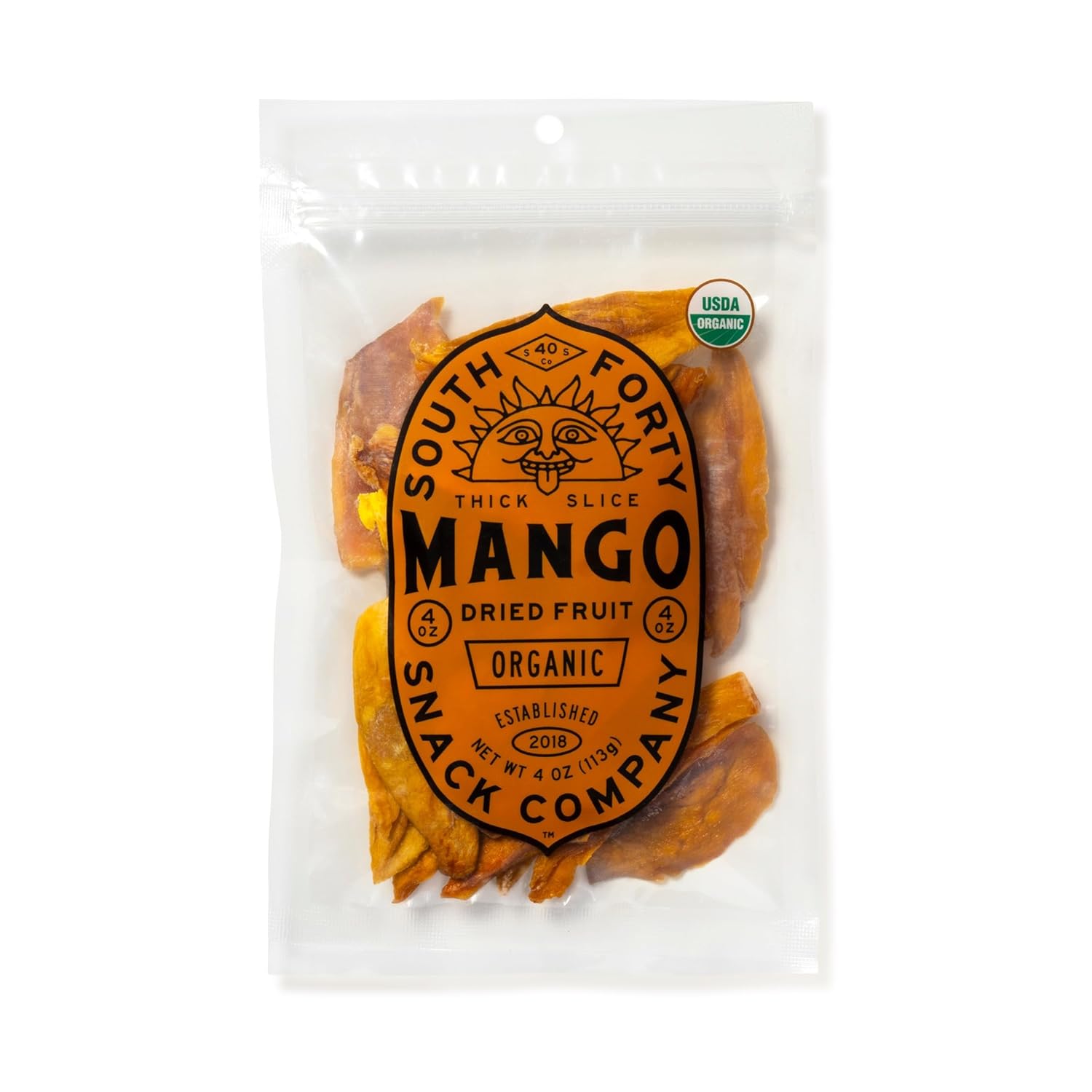 South 40 Snacks Organic Dried Mango Slices, Just 1 Ingredient (4oz bags, pack of 4)
