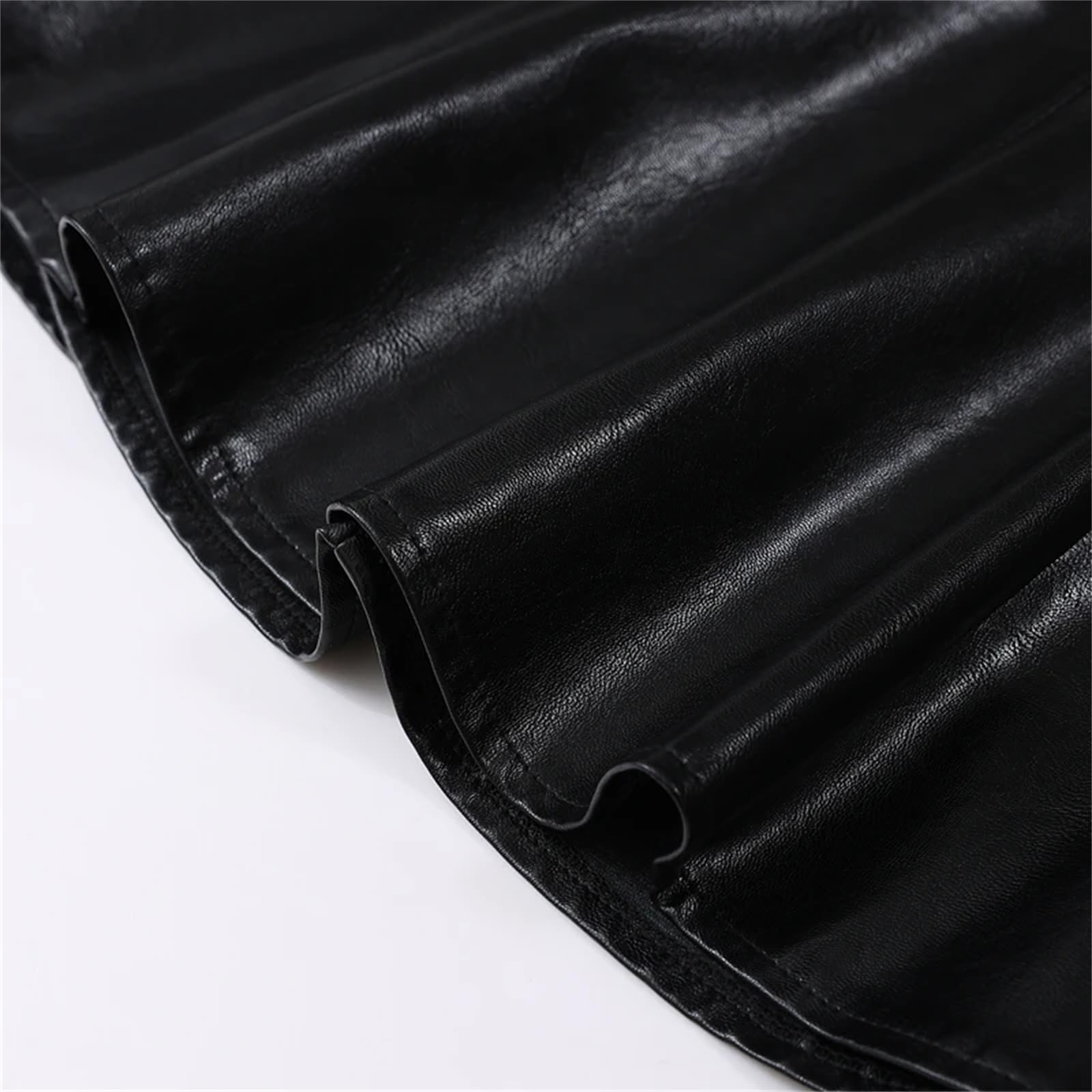 Falda de piel sintética para mujer, para otoño e invierno, cintura alta, elegante, corta, plisada, falda para botas