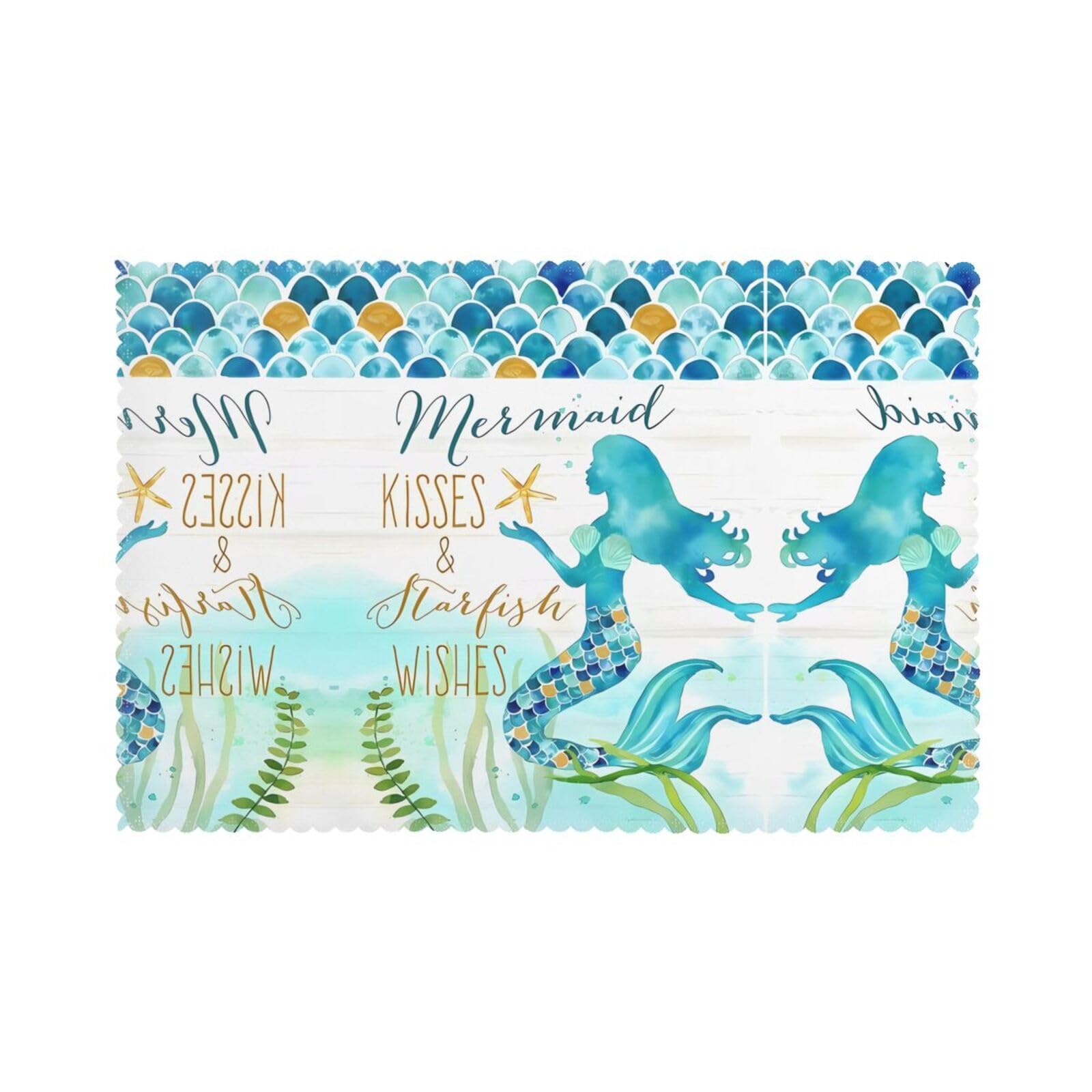 YYHHAOFA Mermaid Prints Placemats Set of 6 12x18in – Create Cozy Table Settings for Everyday Moments & Special Gatherings