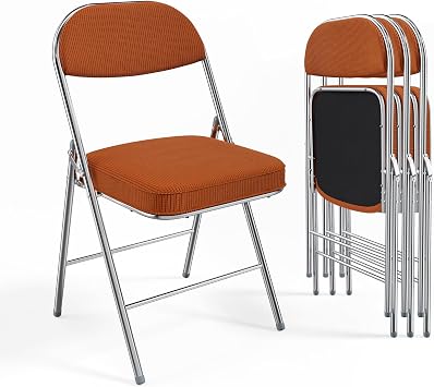 17% off: VINGLI 4 Pack Folding Chairs with Padded Seat & Backrest, Metal Frame, Durable Corduroy Fabric, …