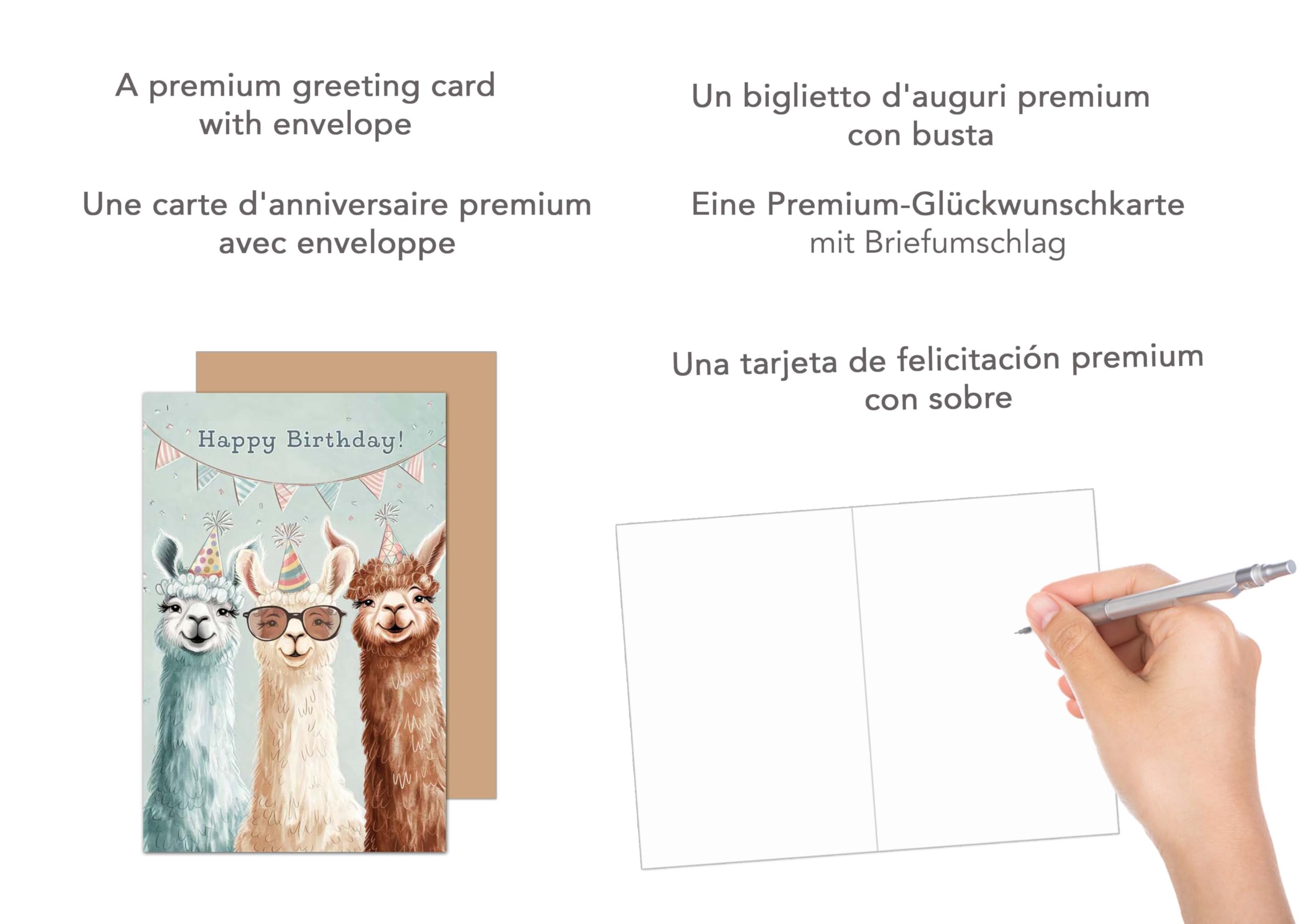 Edition Seidel Premium kartka urodzinowa z kopertą. Kartka z życzeniami, kartka z powiadomieniem, kartka z tekstem urodzinowym Happy Birthday dla mężczyzn, kobiet, dzieci, lamas (G3630 SW024)