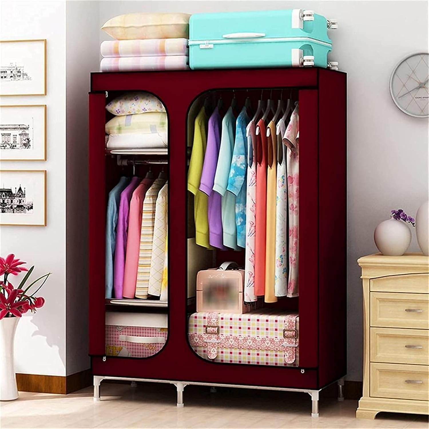 Wardrobe 3 Doors Portable Cloth Wardrobe Homestay Condominium Simple Assemble The Wardrobe Clothes Rack (Color : I Size : 168 170 45CM) (C 168 * 170 * 45CM)