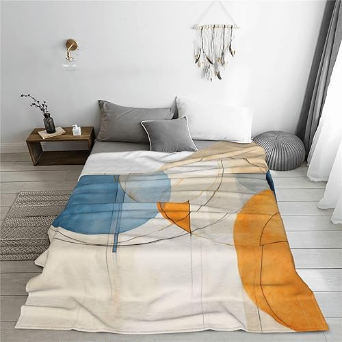 Miniatura 5 de B837 - Manta con patrón abstracto naranja y azul, para todas las estaciones, manta de franela impresa para sofá, cama, silla, habitación, decoración