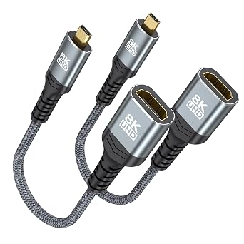 Micro HDMI to HDMI Adapter 2-Pack 8K, HDMI to Micro HDMI Adapter Male to Female 8K@60Hz, 4K@144Hz, 48Gbps, 3D, Dynamic HDR, Dolby, eARC for Camera, Raspberry Pi 5/Pi 4, Sony, Nikon, Monitor