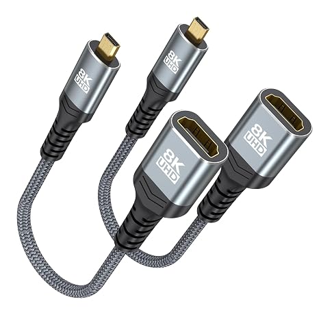 Micro HDMI to HDMI Adapter 2-Pack 8K, HDMI to Micro HDMI Adapter Male to Female 8K@60Hz, 4K@144Hz, 48Gbps, 3D, Dynamic HDR, Dolby, eARC for Camera, Raspberry Pi 5/Pi 4, Sony, Nikon, Monitor