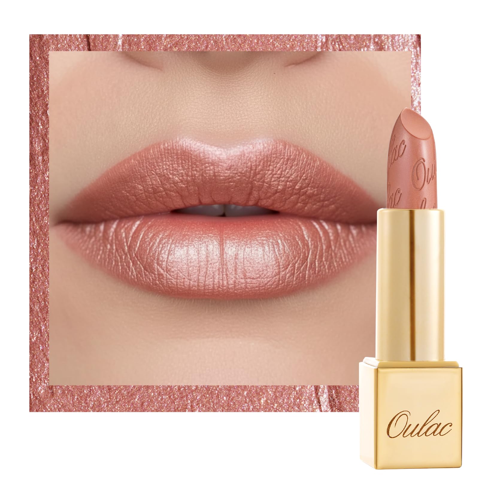 OULAC Metallic Shine Glitter Lipstick, Nude High Impact Lipcolor, Brown Soft and Ultra Hydrating, Long Lasting, Vegan & Cruelty-Free, Full-Coverage Lip Color 4.3 g/0.15 oz Pure Envy(07)-picture-36