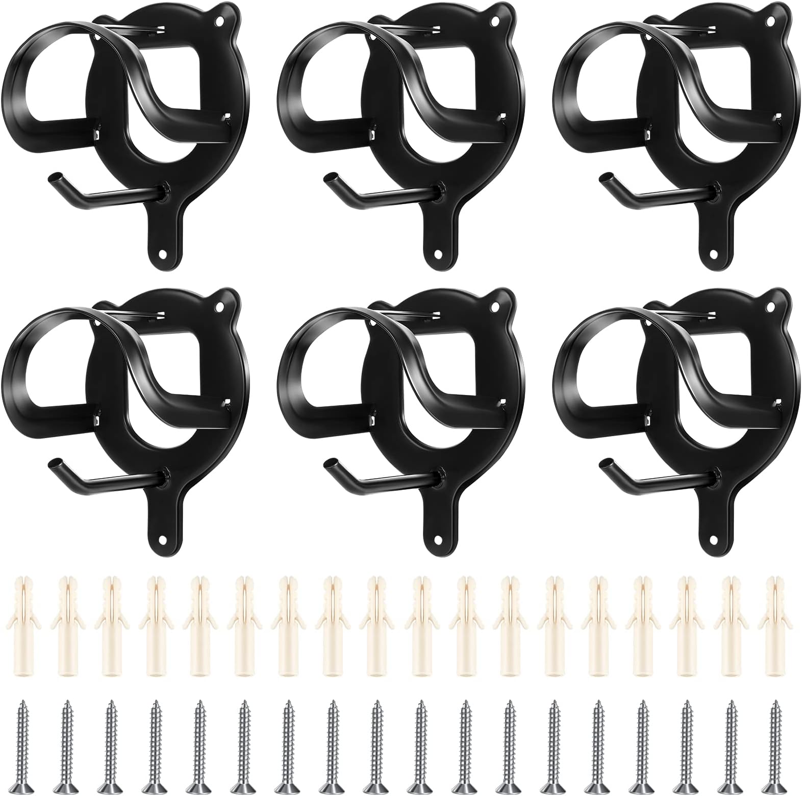 Dunzy 6 Counts Horse Bridle Rack Wall Mount Metal Bridle Hooks Bracket Halter Hanger Heavy Duty Horse Tack Storage Holder with Tubes and Screw for Tack Room Barn Stable Supplies, Black