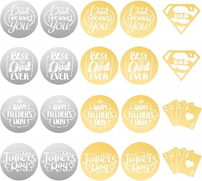Happy Fathers Day Cupcake Toppers Acrylic Mirror Disc Fathers Day Super Dad cupcake picks Party Cupcake Cake Decorations Supplies Sliver and Gold 20 Mix