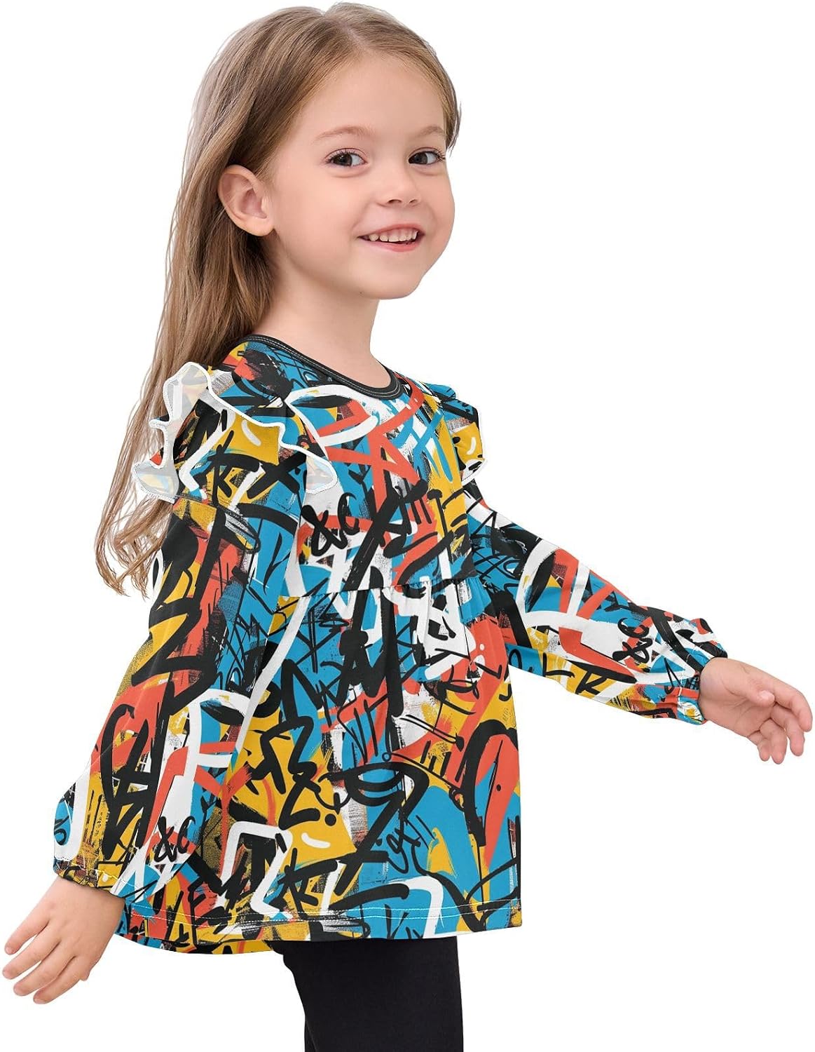 visesunny Toddler Clothes for Girls Minimalist Line Doodle Long Sleeve Fall Shirts Cotton Top with Ruffle Collar