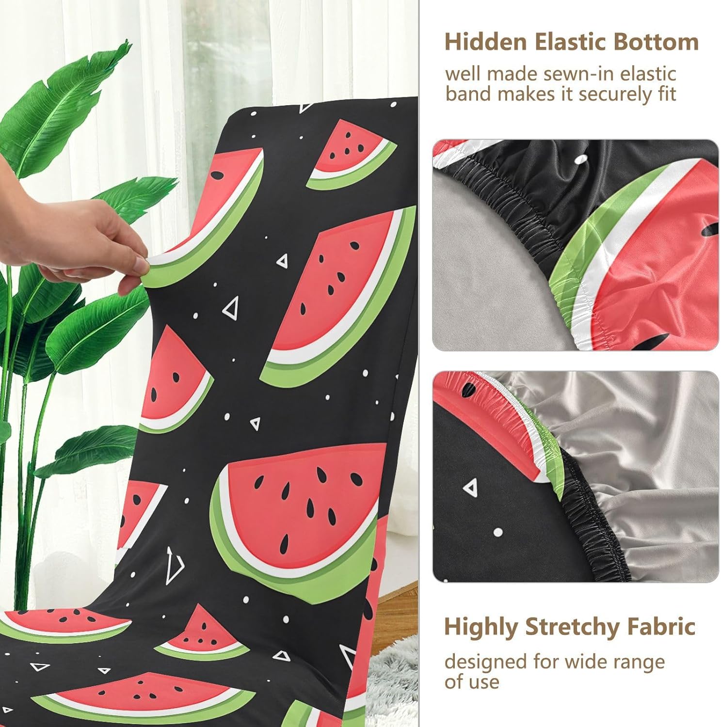 ALAZA Chair Covers for Dining Room, Black Watermelon Triangle Pattern Stretch Chair Cover Sets Chair Protector Removable Washable for Ktichen Restaurant Hotel