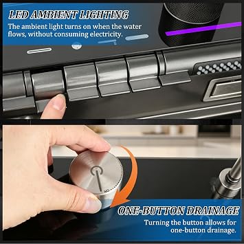 Smart Waterfall Kitchen Sink, Stainless Steel Sink with Temperature Display