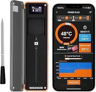 NIGOGOR Termómetro de cozinha, 130 m de monitorização remota, termómetro cozinha para churrasco, forno, IPX7 impermeável...