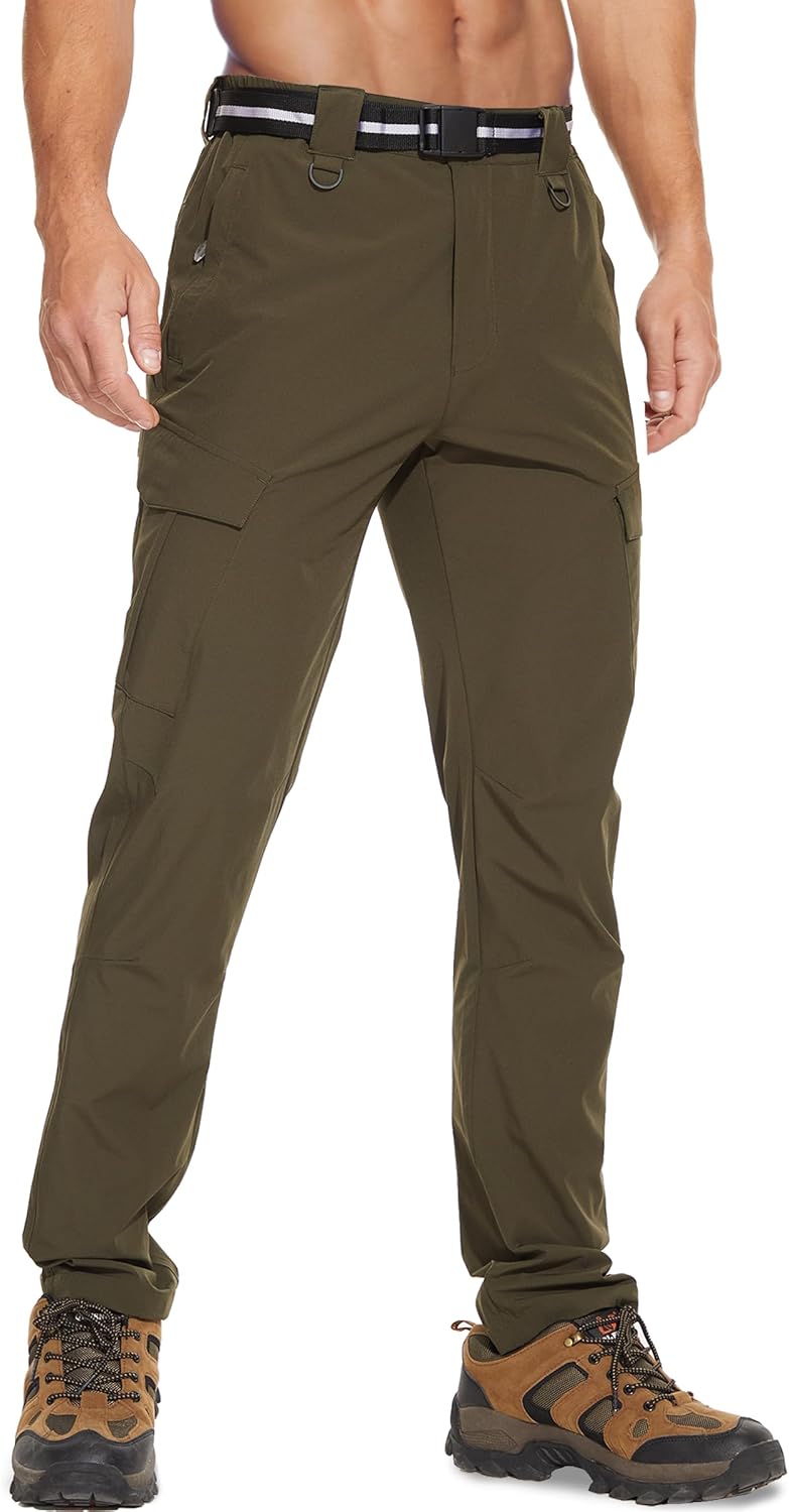 MOURCE Men's Hiking Pants Outdoor Water Resistant Flex Ripstop Cargo Pants Quick Dry Lightweight Fit Pants 6 Pockets and Belt