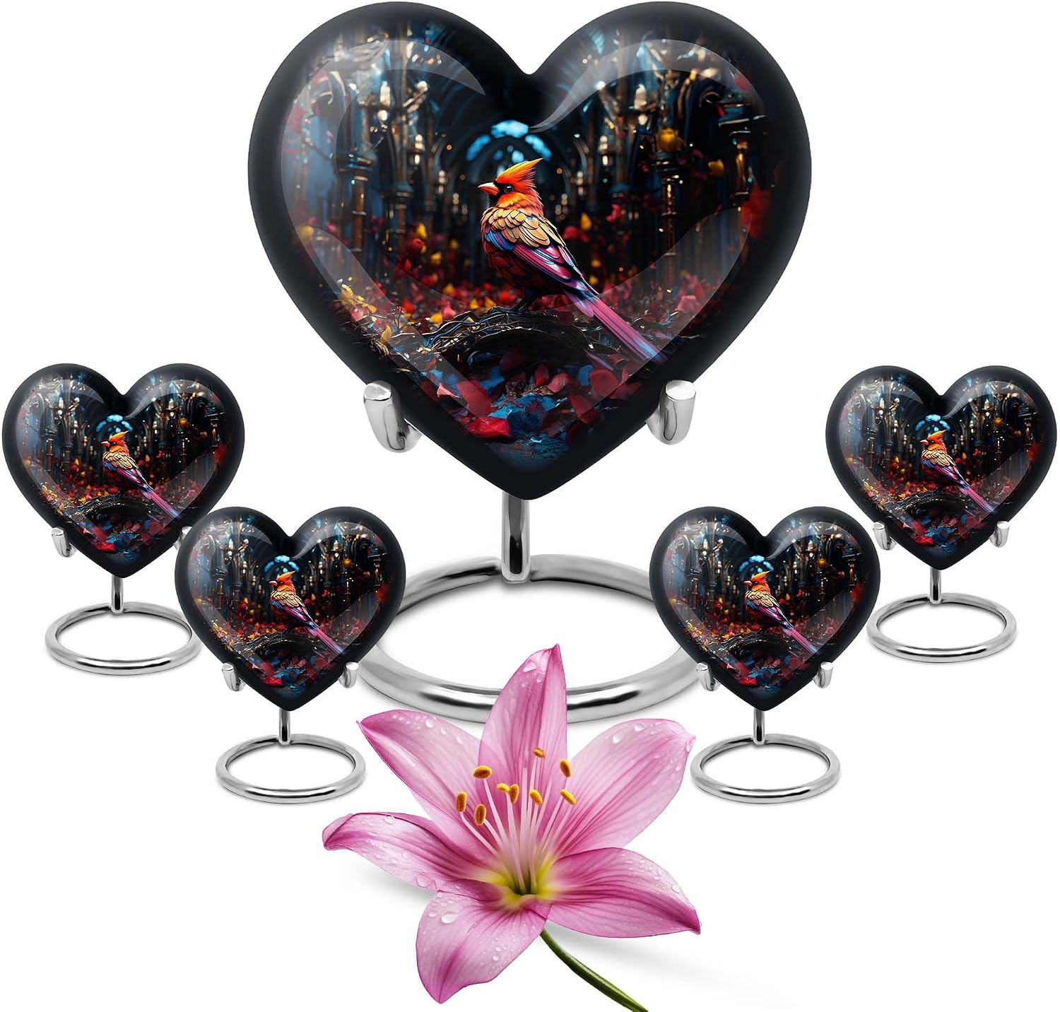 Cardinal Urns - Pack of 5 (10 Inch Urn with 3 Inch Set of 4) - Black Cremation Urn for Human Ashes, Adult Male, Funeral Keepsakes