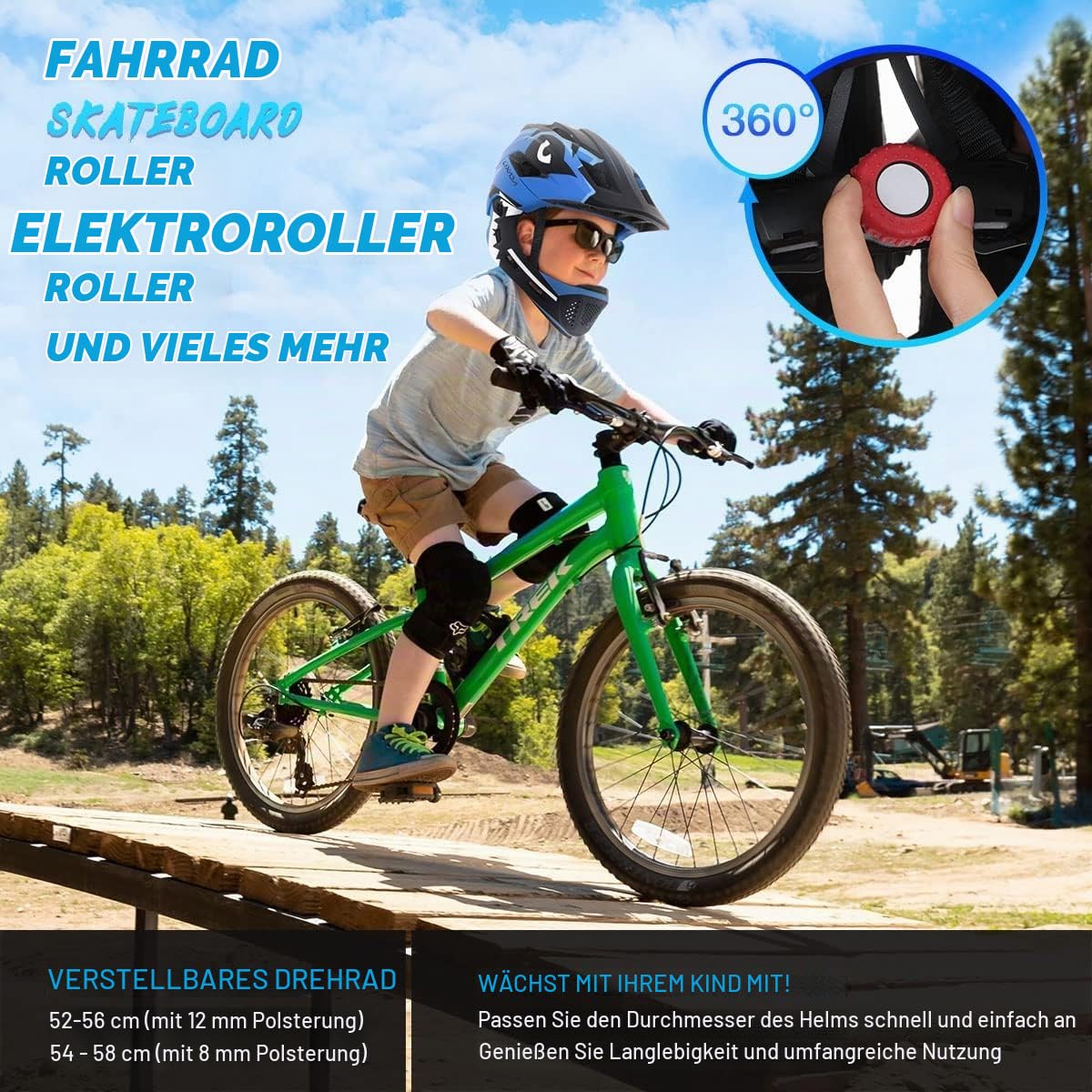Lixada Kinderhelm, Kinder Fahrradhelm, Integrierter Helm mit Abnehmbarem Kinnschutz Kindersport Schutzhelm zum Radfahren Skateboarden Rollschuhlaufen