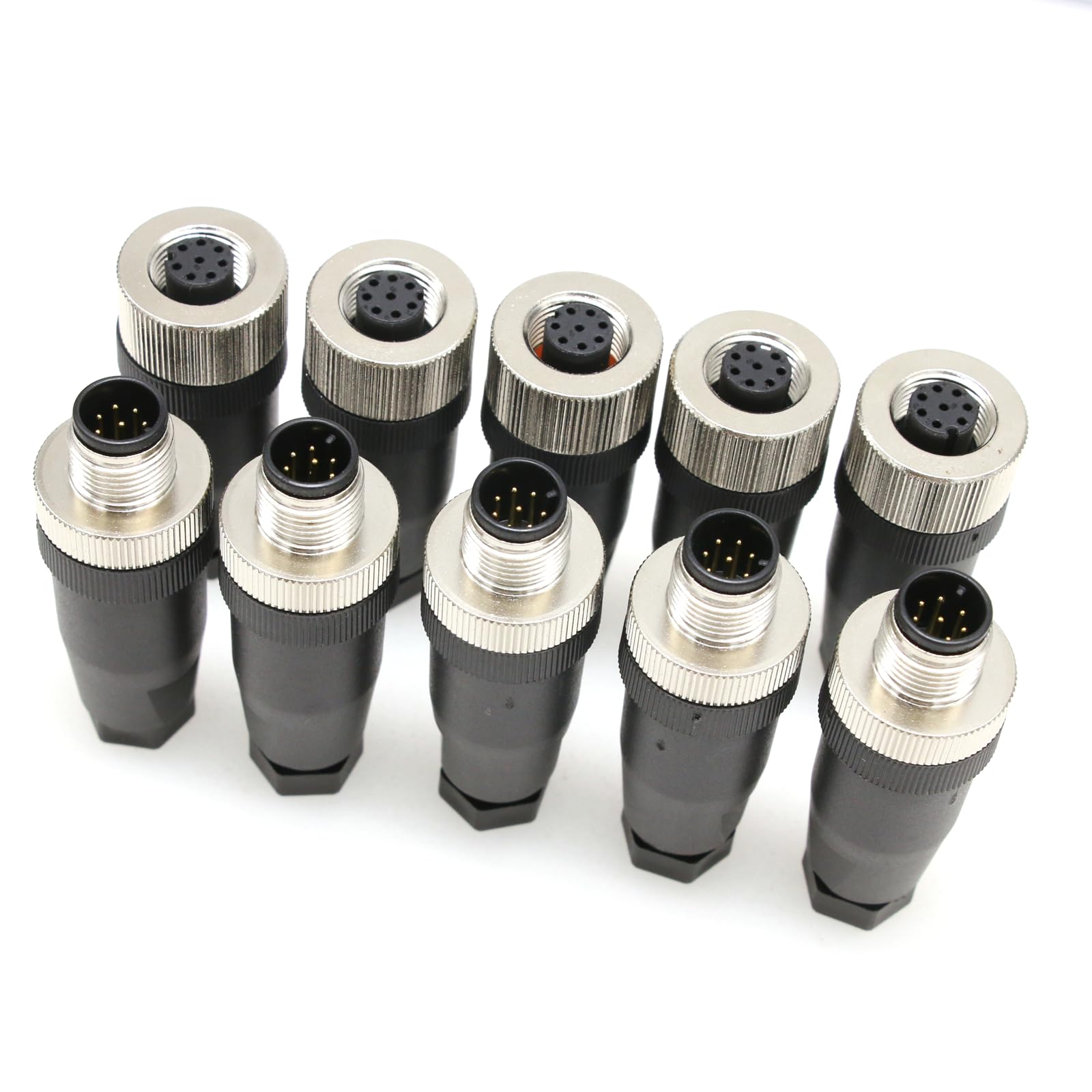 SZRMCC M12 8-poliger Stecker und Buchse, M12 A, Codefeldmontage, kabelbar, 12 mm, Sensor, Luftfahrt-Stecker, industrielle wasserdichte Stecker-Buchse, 250 V, 4 A (männlich + weiblich, 8-polig, gerade
