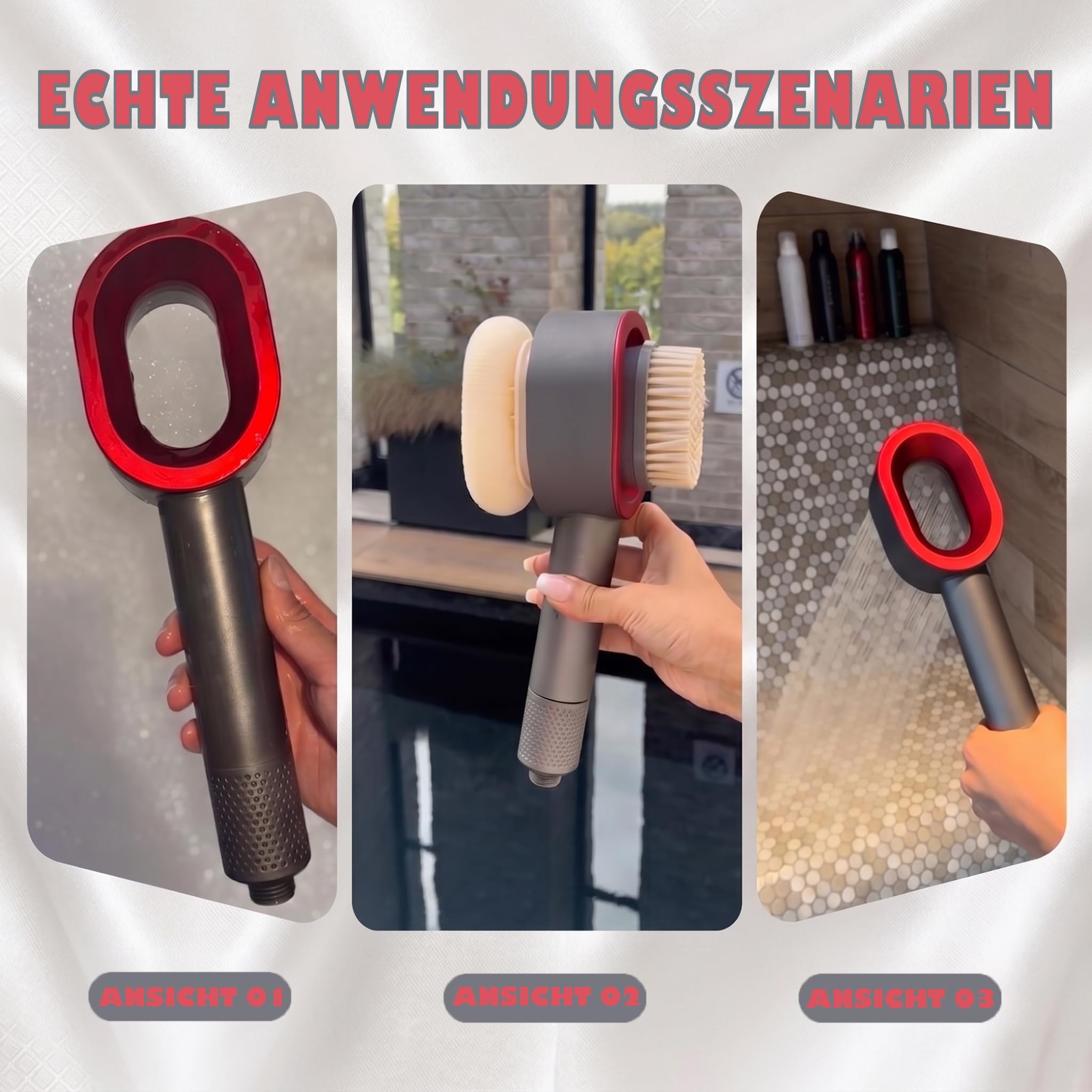 Doodle słuchawka prysznicowa z filtrem, zestaw 2 szczotek do czyszczenia i filtr węglowy, wysokociśnieniowa słuchawka prysznicowa z filtrem, usuwa twarde + akcesoria (różowa)