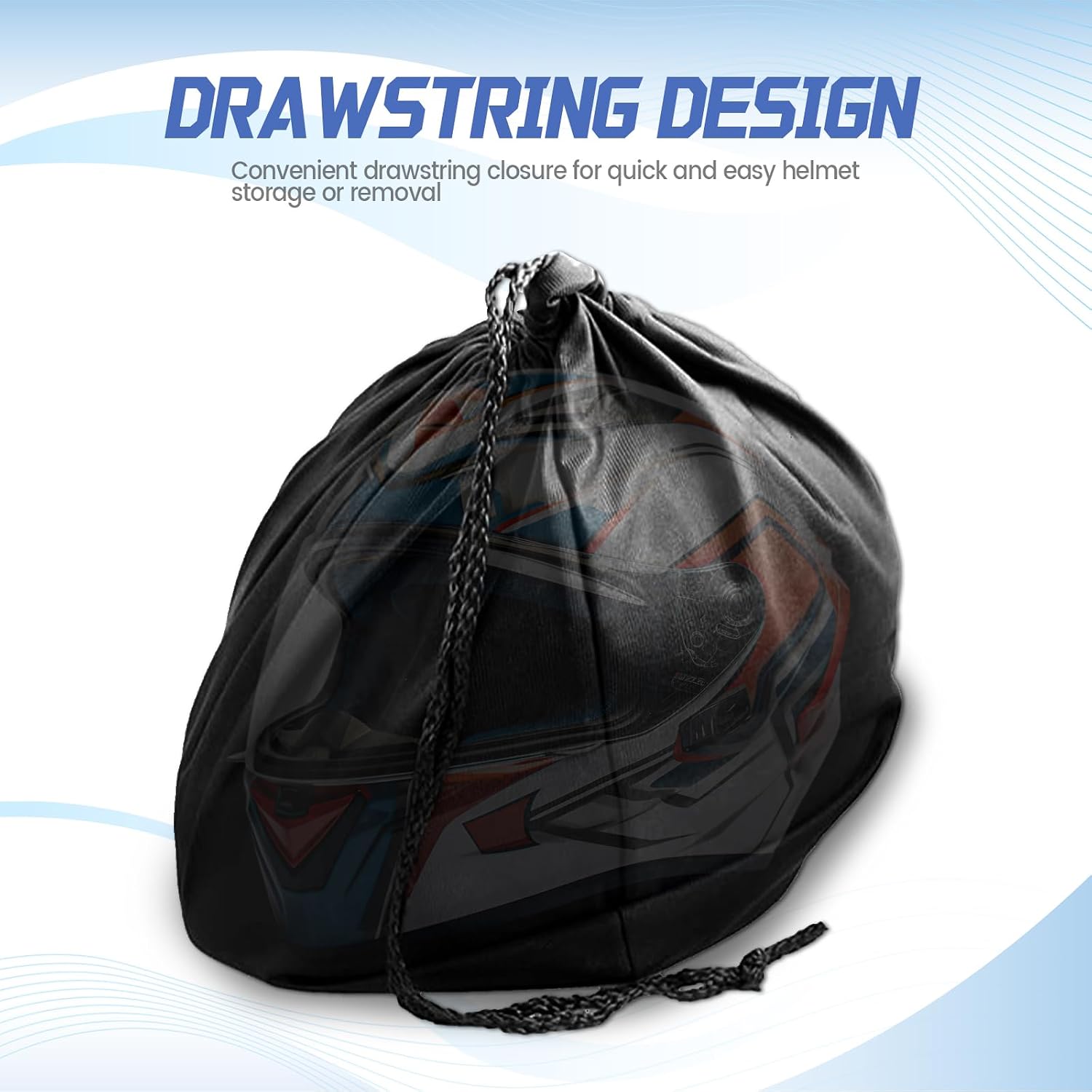 Motorcycle Helmet Bag, 18.5" x 17" Helmet Bag with Drawstring, Large Capacity Dustprood Lightweight Travel and Storage Backpack, Fits Full Face Helmets
