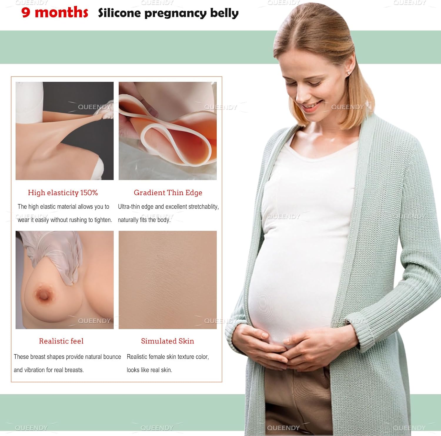 Silicone Fake Pregnancy Belly + Breastplate (4/6/9 Months), Cotton-Filled Belly & Chest for Crossdresser, Transgender