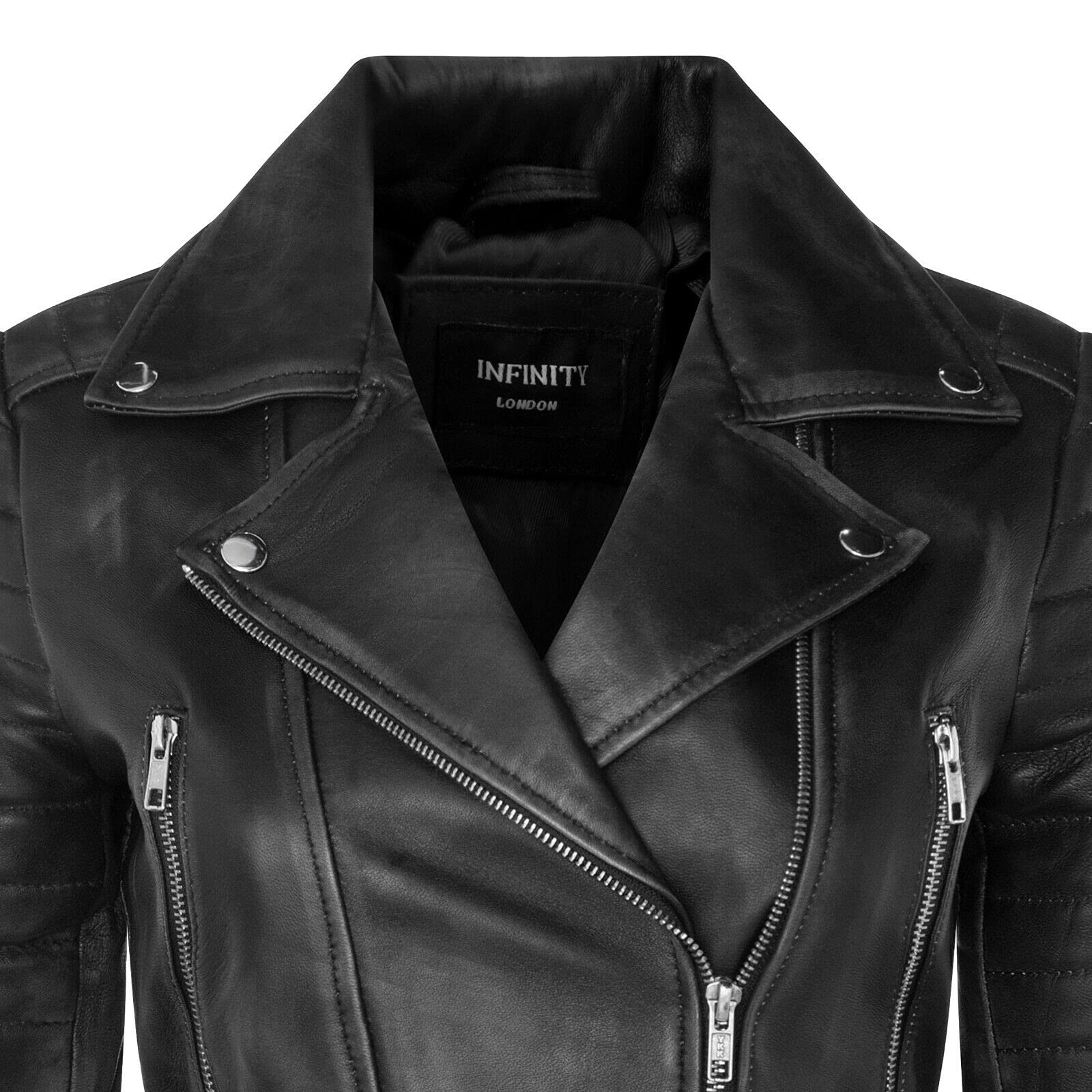 Damenjacke 100% Echtleder Schwarz Design Biker Goth Still Kurzer Ausschnitt