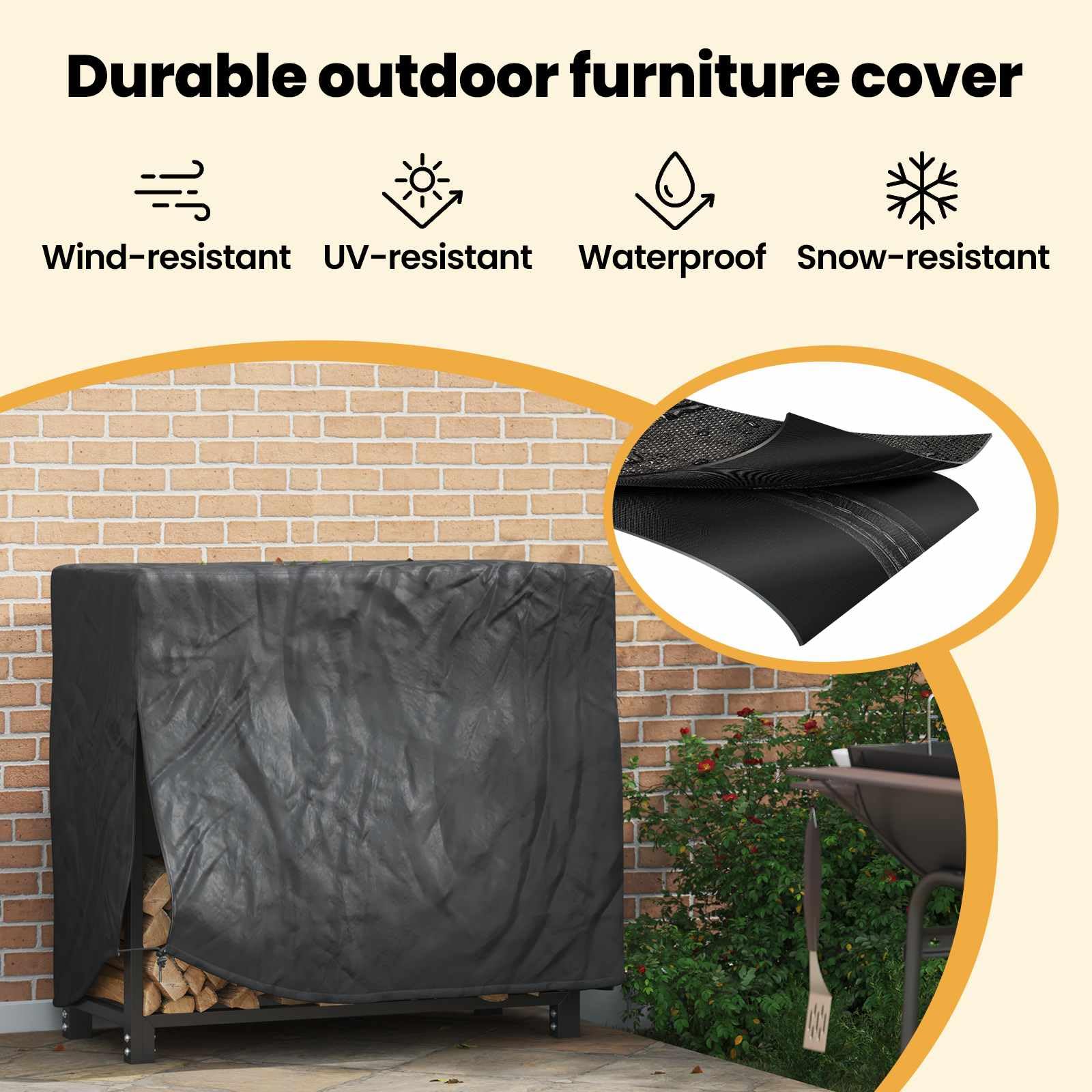 vidaXL Funda para leñero Liso Negro 61 x 122 x 106 cm Tela Oxford 420D, Cubierta Rectangular de Tela Impermeable para jardín y terraza, Minimalista, diseño sin Herramientas, Guarda leña