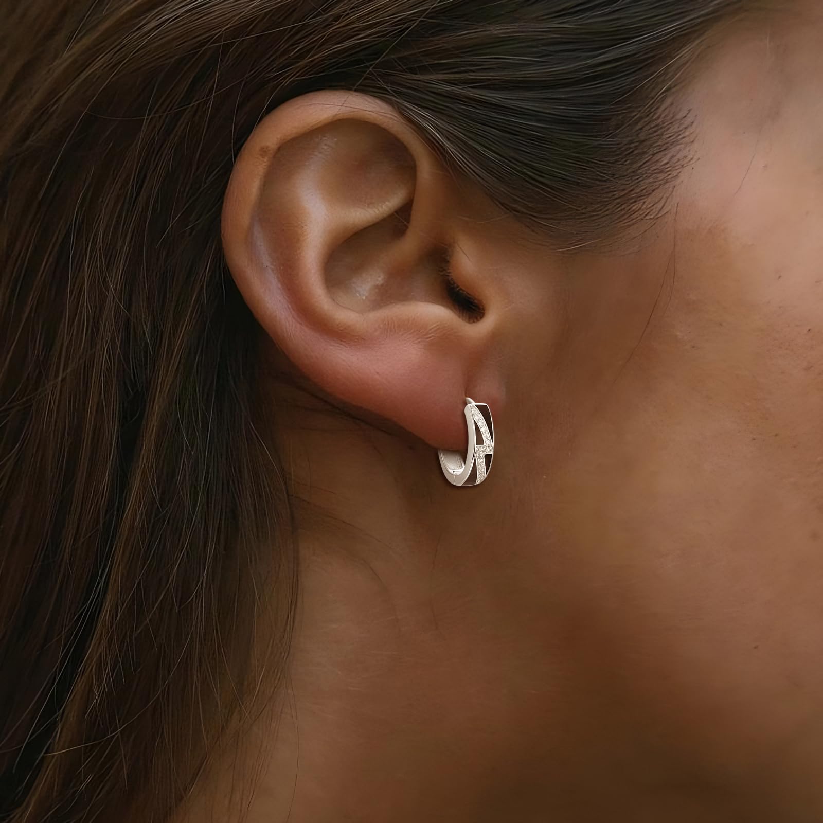 TANGPOET Orecchini da uomo in argento 925 nero, con fulmini, da uomo, a cerchio, piccoli orecchini, regalo per donne, ragazzi, ragazze, Argento sterling, Zirconia cubica