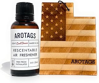 Arotags Car Air Freshener - Reusable Wood Diffuser - Hanging Odor Eliminator - Utah Patriot - Cool Breeze Scent