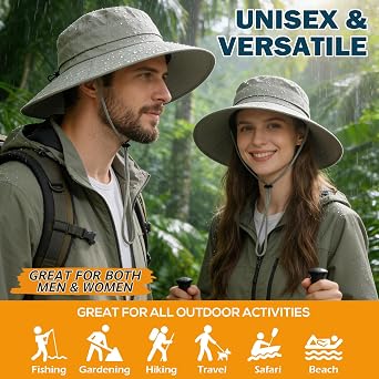 Men's UPF 50+ Waterproof Wide Brim Boonie Hat, Sun & Rain Protection