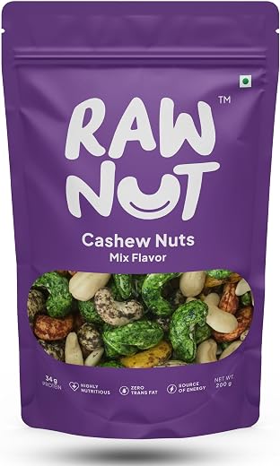 RAW NUT Mix Flavoured Cashews Nuts | Roasted Salted Spicy Cashew | Masala Kaju Healthy, Crispy & Chatpata Snacks, 200g(Pac...