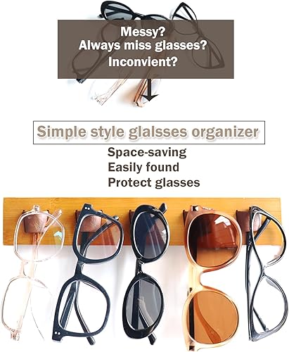 Miniatura 3 de ACOCOFE Organizador de lentes de sol para montaje en pared, soporte de almacenamiento de anteojos de madera, estante para múltiples gafas para