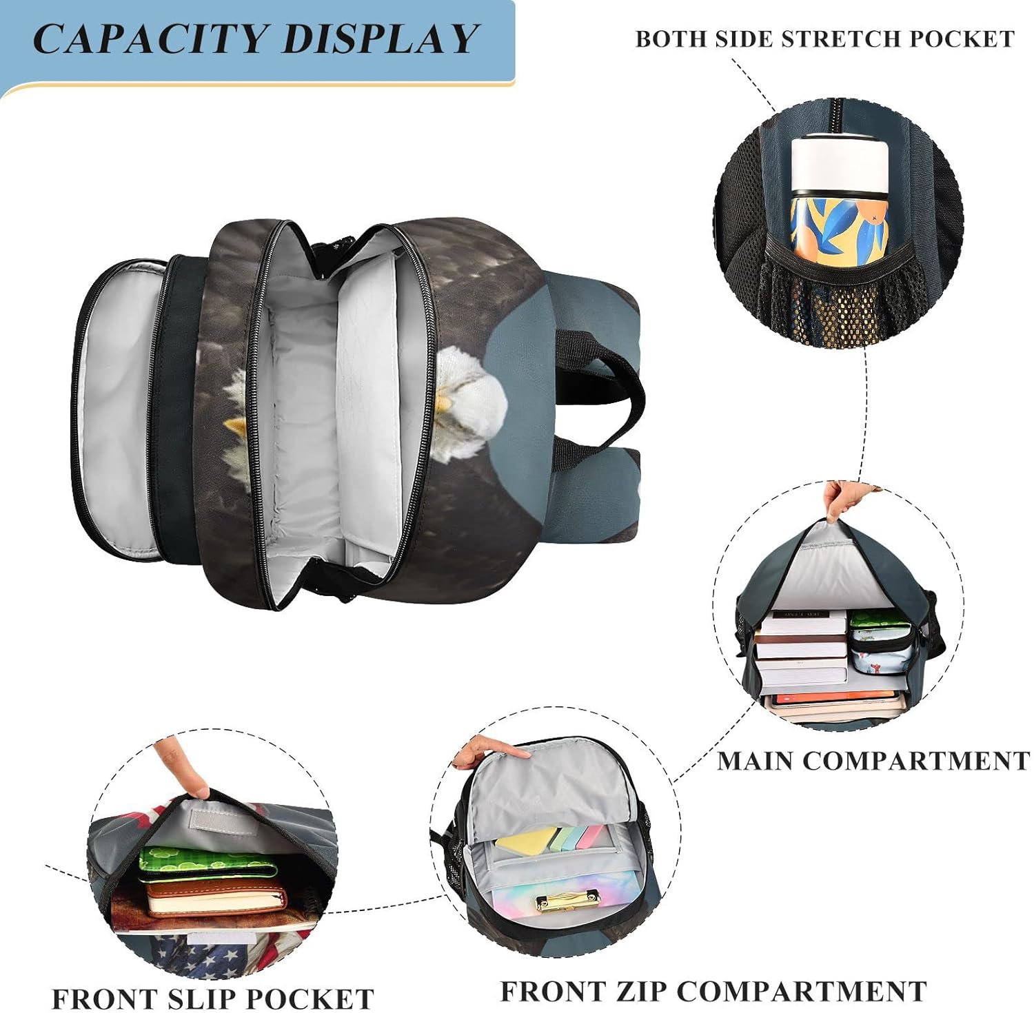 ALAZA Usa American Flag Bald Eagle Us Laptop Backpack Purse for Women Men Travel Bag Casual Daypack with Compartment & Multiple Pockets - Image 4