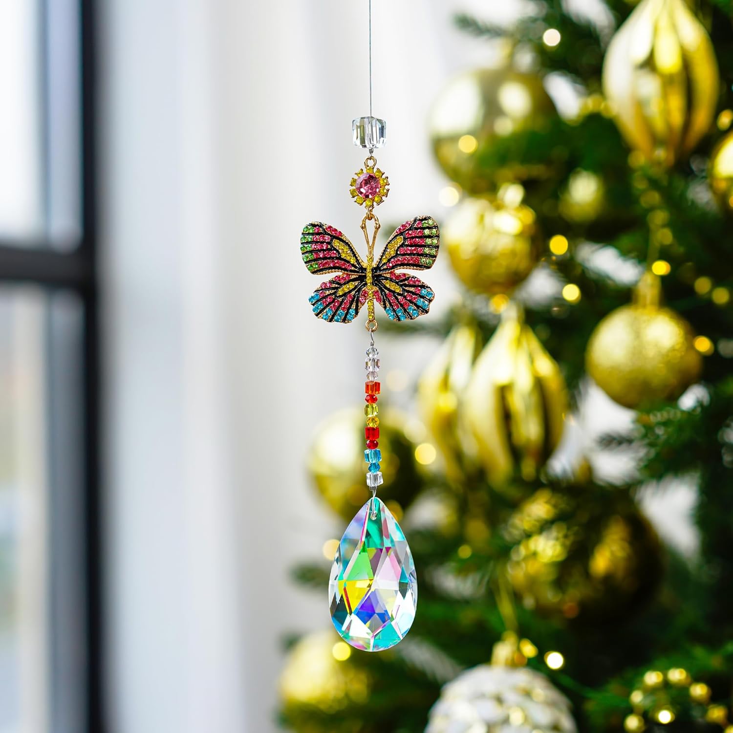 Hanging Butterfly Shaped Suncatcher Crystals, Glass Teardrop Prism Rhinestones Sun Catchers, Rainbow Maker Pendant Indoor Window Home Car Decor Gift - Image 8
