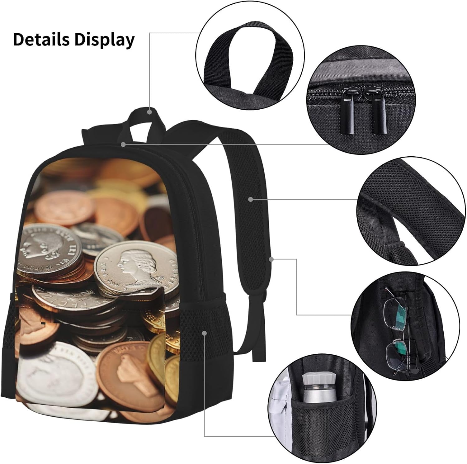 Currency Coin Backpack with Lunch Box and Pencil Case Set Large Capacity Casual Daypack Travel Backpack Rucksack image 4