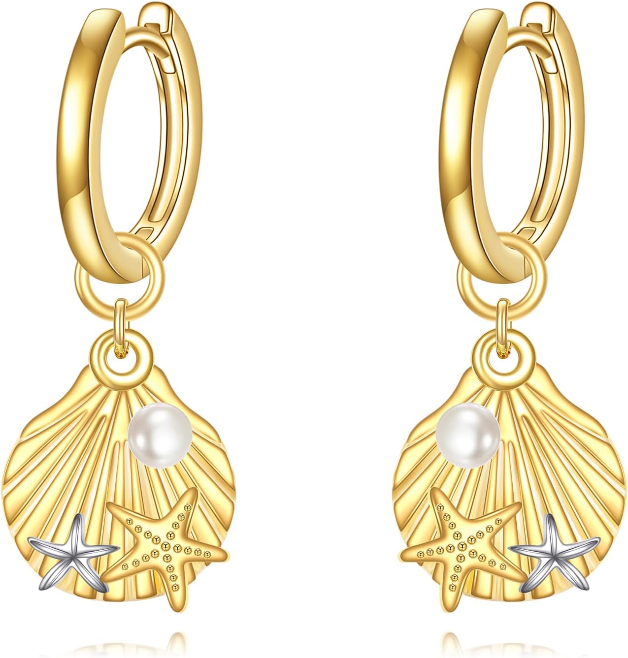 MONGAS Shell Starfish Earrings Sterling Silver Shell Dangle Earrings Starfish Beach Jewelry for Women