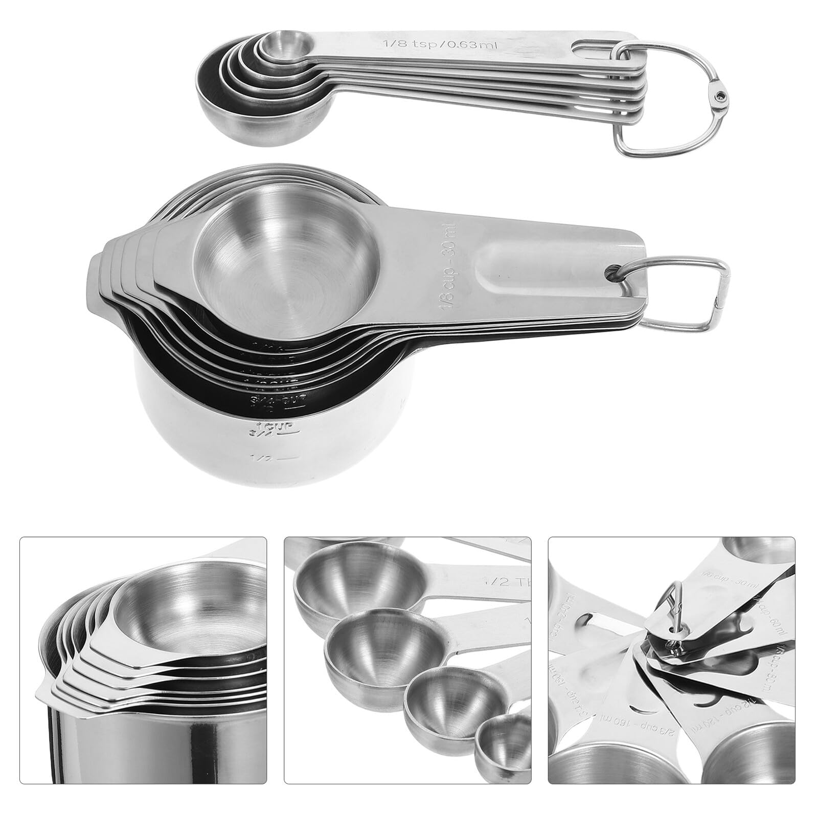 Homoyoyo 2 ensembles Set de Cuillères et Tasses à Mesurer Acier Inoxydable Cuillères Doseuses Inox Robustes Suspension pour Ingrédients Secs et Liquides Cuisine et Pâtisserie