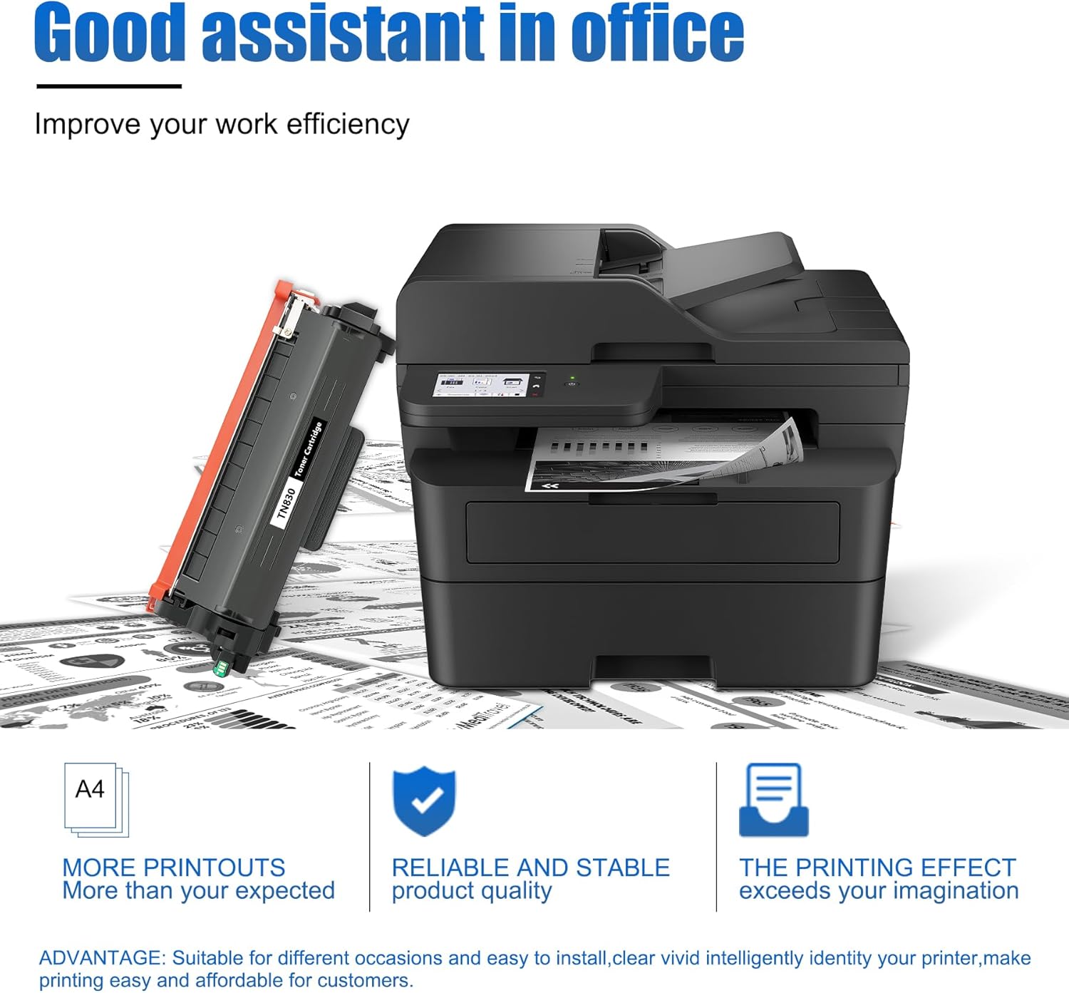 TN830 High Yield Black Toner Cartridge 1-Pack with Chip Replacement for Brother TN830 TN 830 Toner Cartridge Work for HL-L2405W HL-L2400D HL-L2465DW HL-L2865DW MFC-L2820DW MFC-L2900DW Printers