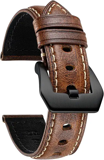 Retro Leather Watch Strap 26mm to 20mm Taper - 6 Colors, Stainless Steel Buckle