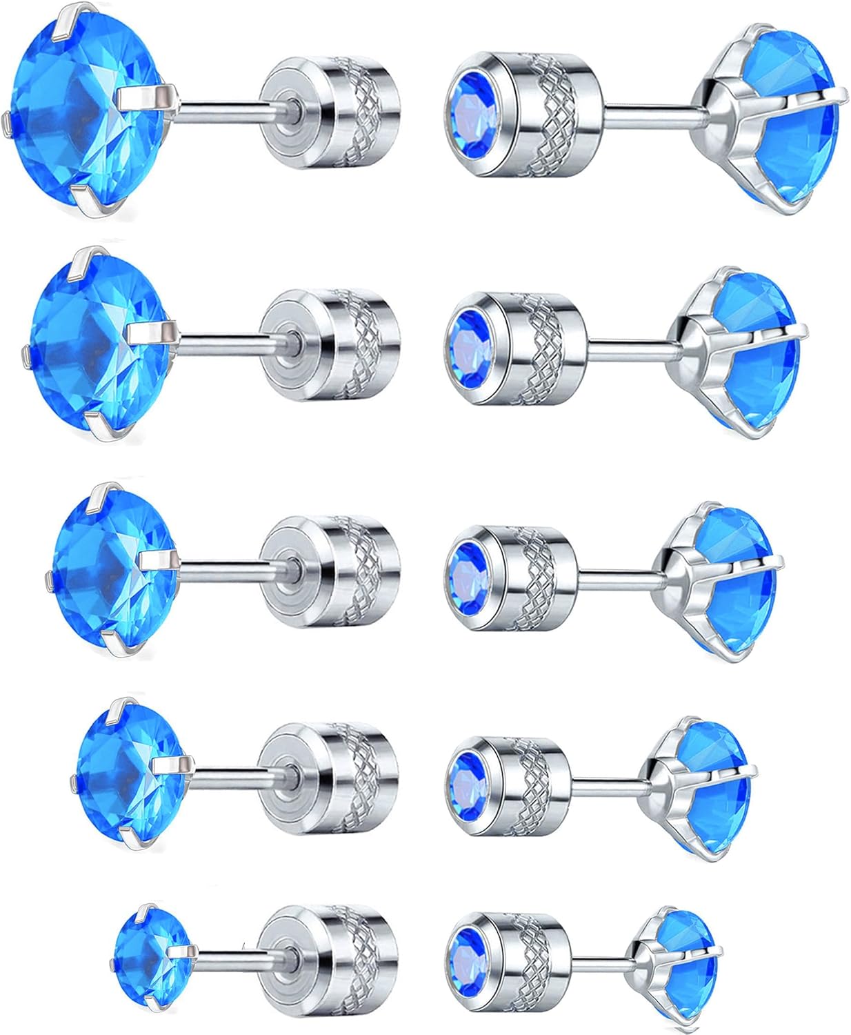 VOLUKA Cubic Zirconia Stainless Steel Screw Earrings - Titanium Screw Back Earrings 20G Pure Titanium Earpost - Hypoallergenic for Women Men Trendy Cartilage Stud Earrings