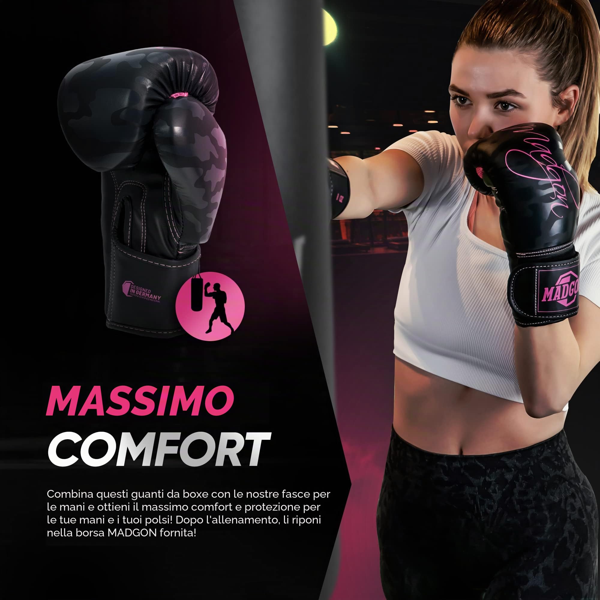 Guantoni Boxe MADGON - Guanti Boxe e Kick Boxing Fatti con i Migliori Materiali – Guanti MMA, Kick Boxing, Sparring e Pugilato con Incredibile Assorbimento degli Urti – Confortevoli e Resistenti