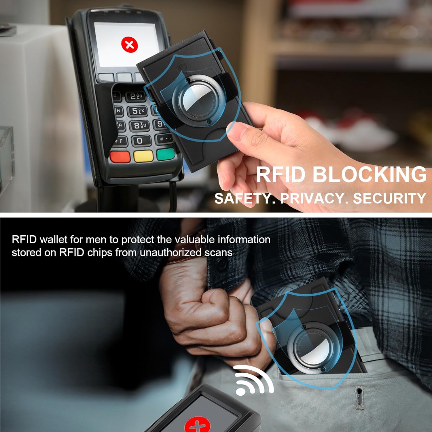 Minimalist Wallet for Men,Slim Wallet Compatible with AirTag,Card Holder Metal Wallet,Pop Up Wallet,Metal Card Holder,Quick Access Card,Rfid Blocking Protection,Hold 12+ Credit Cards (Black) - Image 6