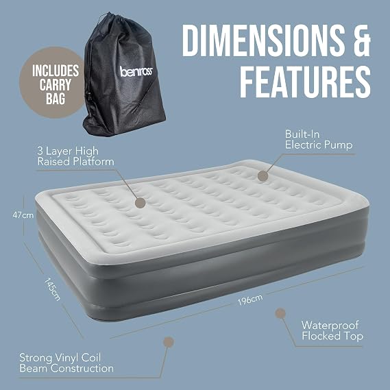 Benross Double Airbed Inflatable Mattress with Built-In Electric Pump