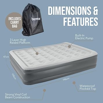 Benross Double Airbed Inflatable Mattress with Built-In Electric Pump