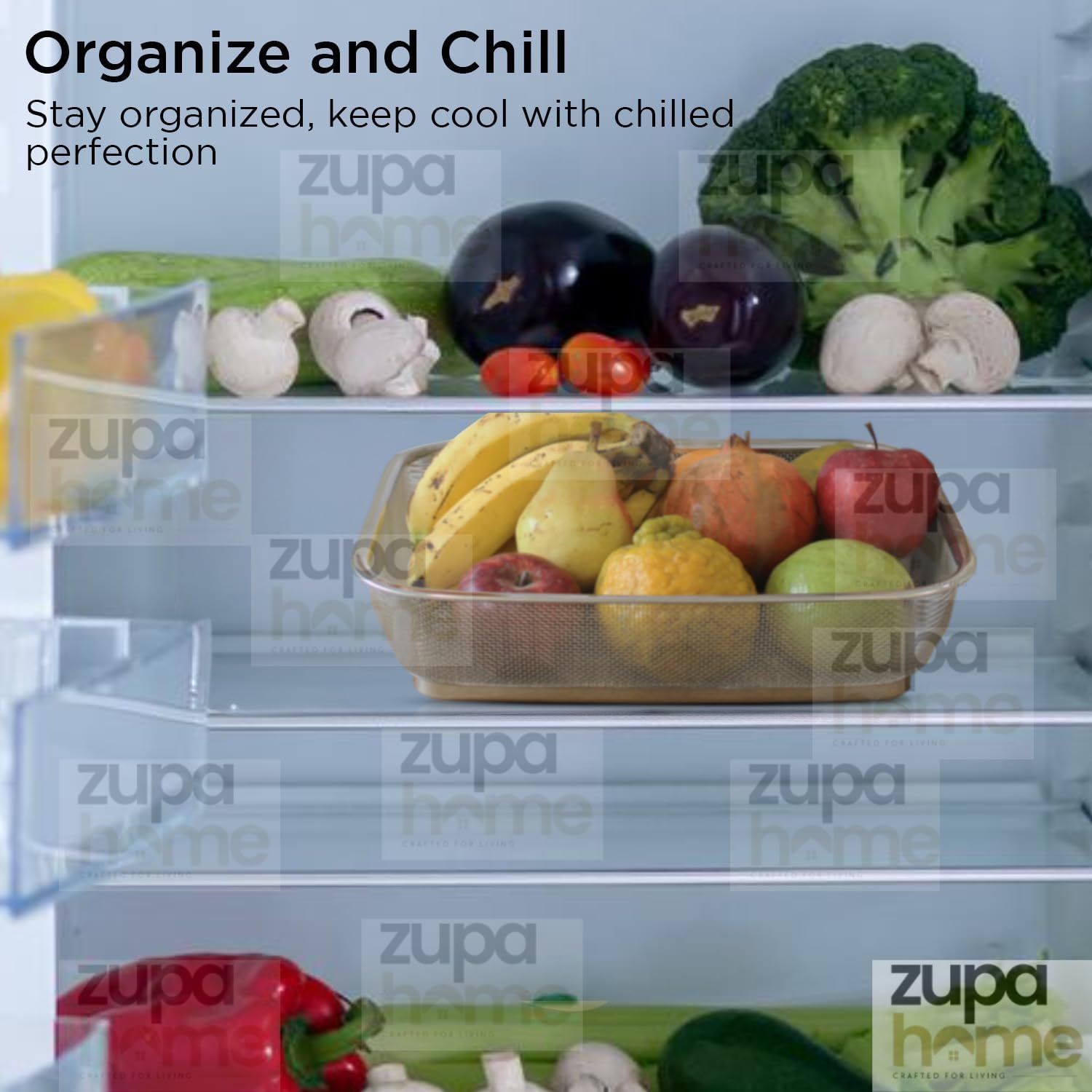 Zupa Rust-Proof Stainless Steel Rectangular Strainer & Storage Basket | Multipurpose Fruit, Vegetable & Fridge Organizer (Silver) | 32 X 24 X 7 CM 2