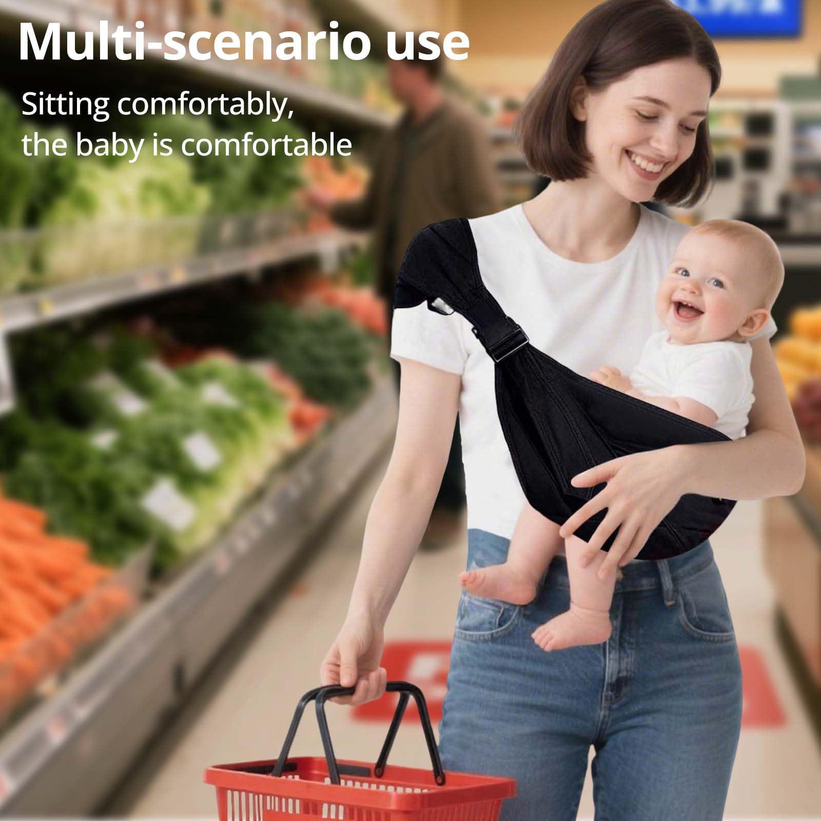 JOYNCLEON Baby Carrier Sling Newborn to Toddler Carrier,Side Toddler Carrier with Extra Wide Cozy Strap, Adjustable Ergonomic Baby Carrier for 0-36 Months,Breathable Summer Baby Wearing（Black — view 5