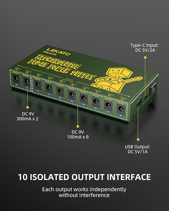 Fuente de Alimentación para Pedales LEKATO PS-01R Recargable miniatura 5