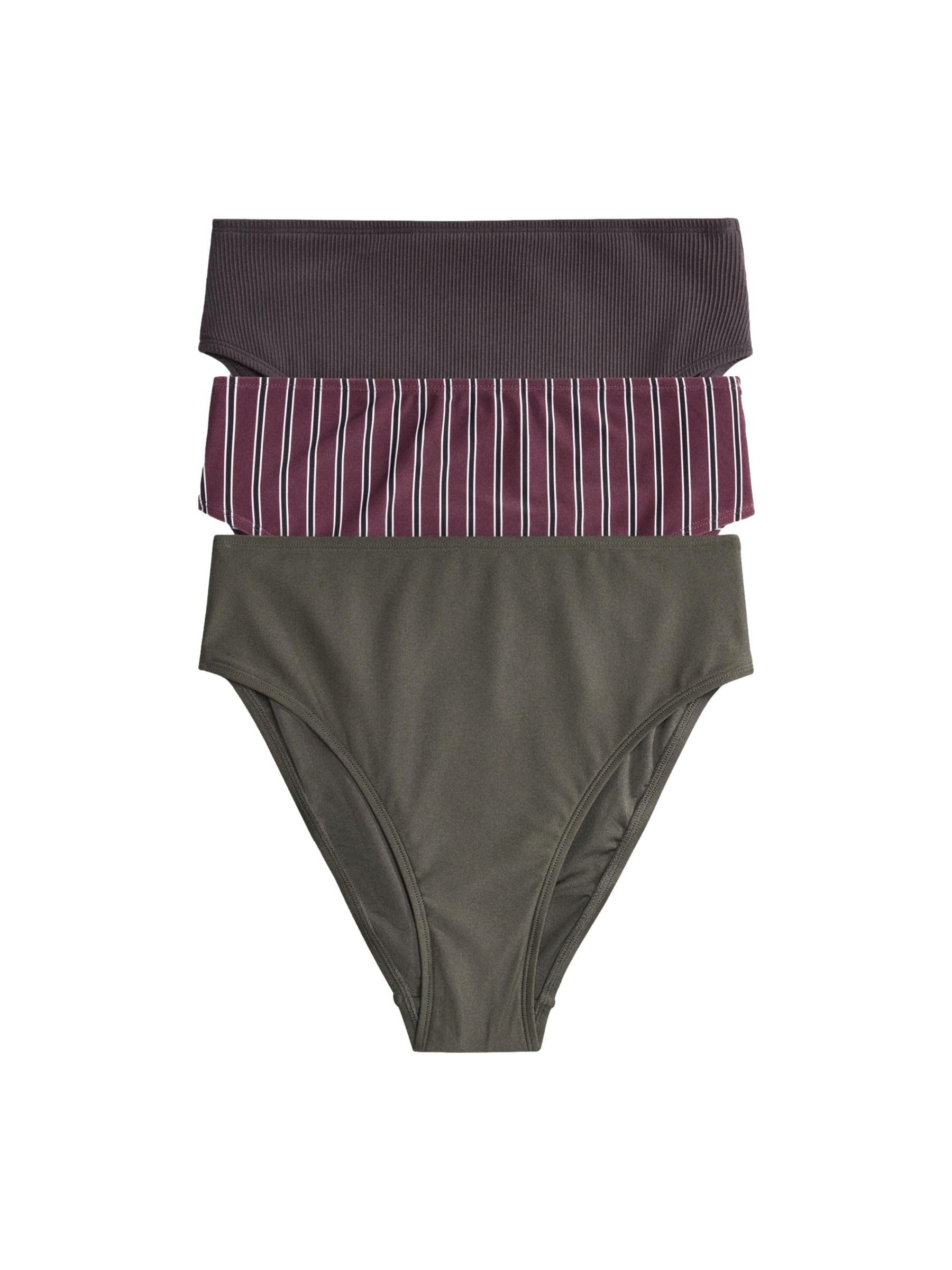 THE SET Donne Confezione da 3 di Slip Bikini a Gamba Alta e Vita | Adulto, High Waist High Leg, Mid Rise, Pull On