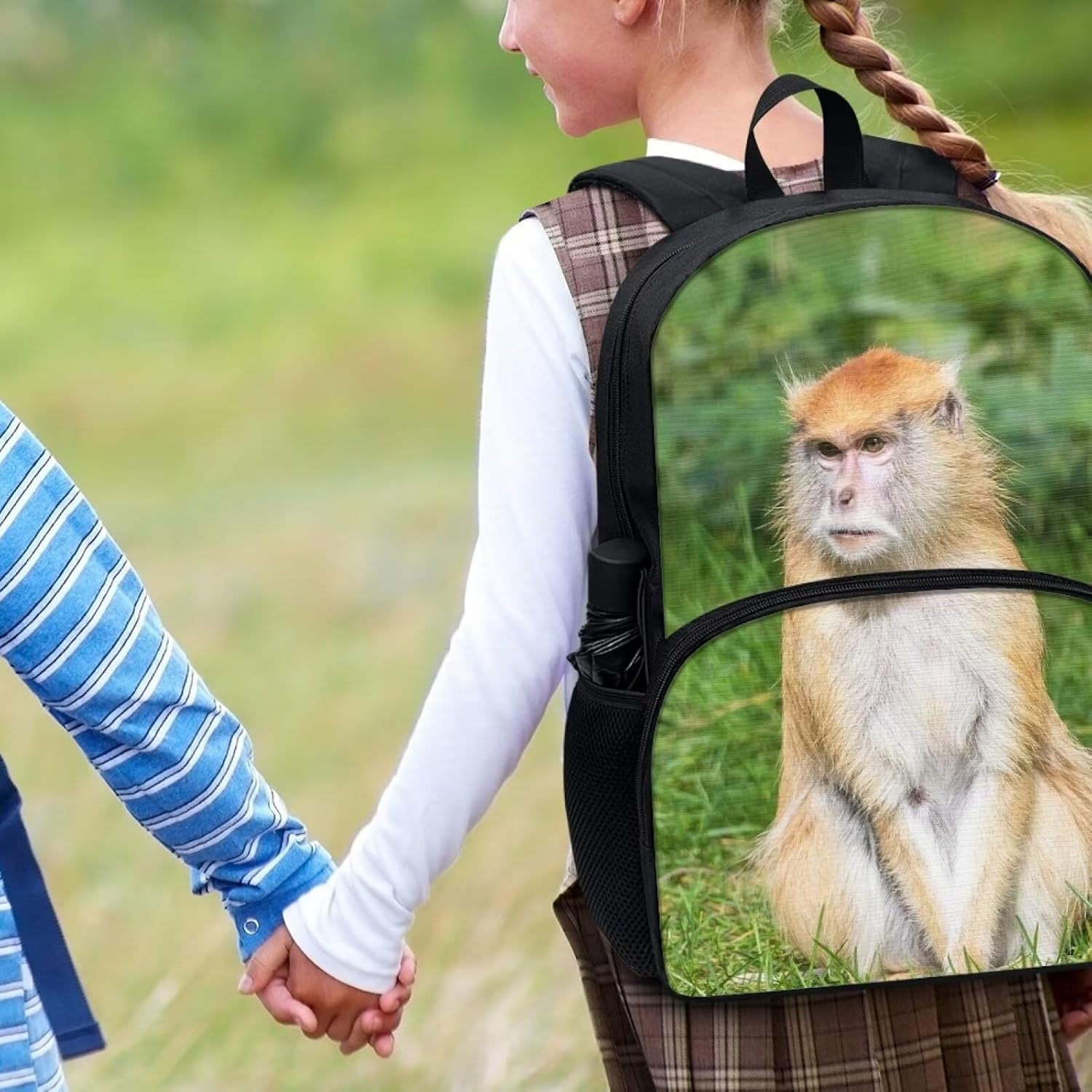Kids Funny Animal Patas Monkey Backpack for Boys Girls Comfy Padded Lightweight Sturdy Student School Backpack with Front Pocket Double Zipper 17 Inch Kids Basic Black Daypack Bookbag