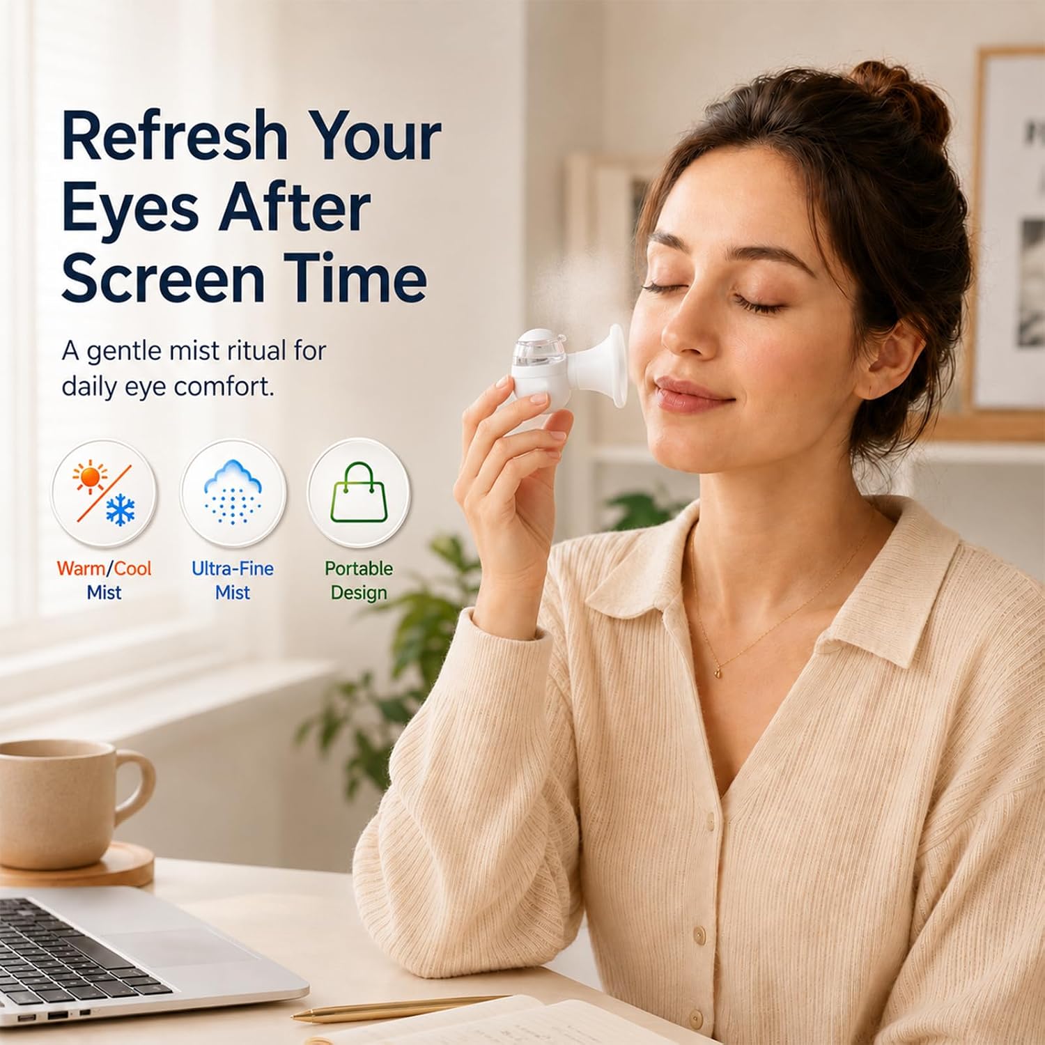 Johncase Heated Dry Eyes Sprayer, Warm Cool Portable Eye Mist Steamer with 3 Temperature Settings Mini Nano Spray Cleaning Soothing Steam for Screen Tim Travel Office