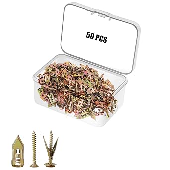 50 PCS Self Drilling Drywall Anchors with Screws Kit, Anchors and Screws Kit, No Drill Or Holes in Wall Drywall Anchors0.47x1.18 Self Drilling Anchors and 0.15 x1.18 Screws