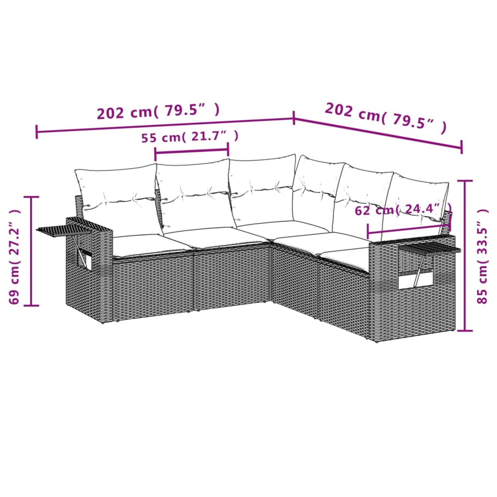 Zestaw mebli ogrodowych 5 szt. i poduszki czarny rattan, meble ogrodowe na zewnątrz, zestaw ogrodowy, Ogród Ogród, Ogród Sofa Zestaw Ogrodów, Ogród Meble ogrodowe - 3252482